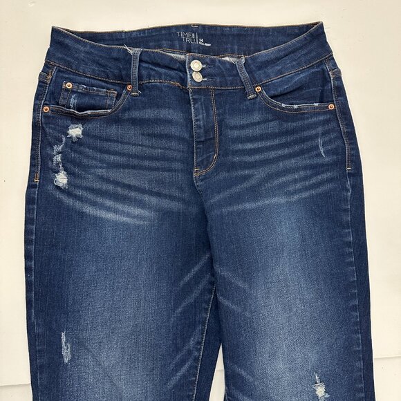 Time and Tru Mid Rise Cuffed Crop Women's size 14 Dark Wash Blue Denim Jeans - Picture 2 of 5